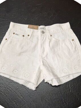 Polo Ralph Lauren Sophia Eyelet Cut-Off Shorts White Denim Summer Preppy Coastal